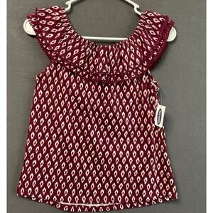 Old Navy Girls Boho Off Shoulder Ruffle Top L 10-12 Pom Pom Trim NWT